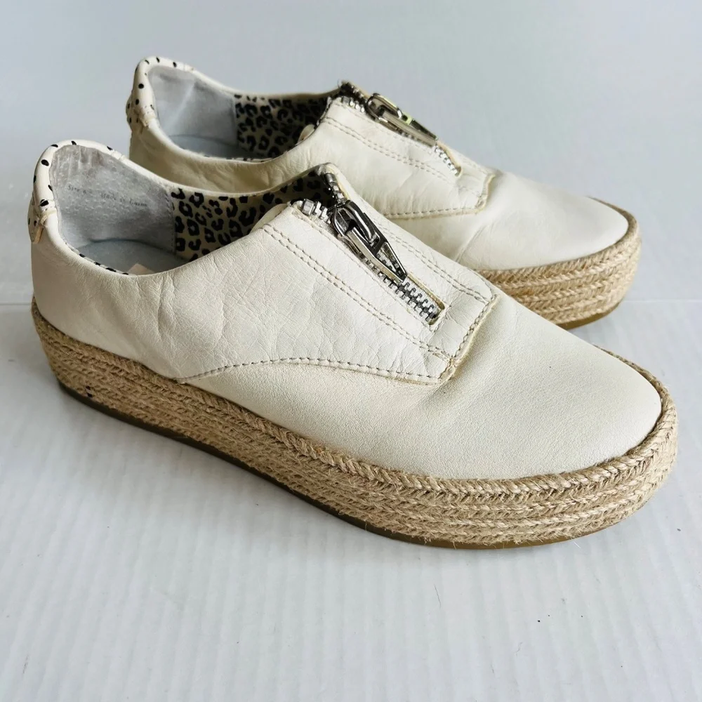 Dolce Vita Sz 6.5 White Leather Platform Espadrille Slip On Shoes Zipper Front